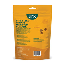 Jinx chicken jerky bites back panel with feeding and ingredients