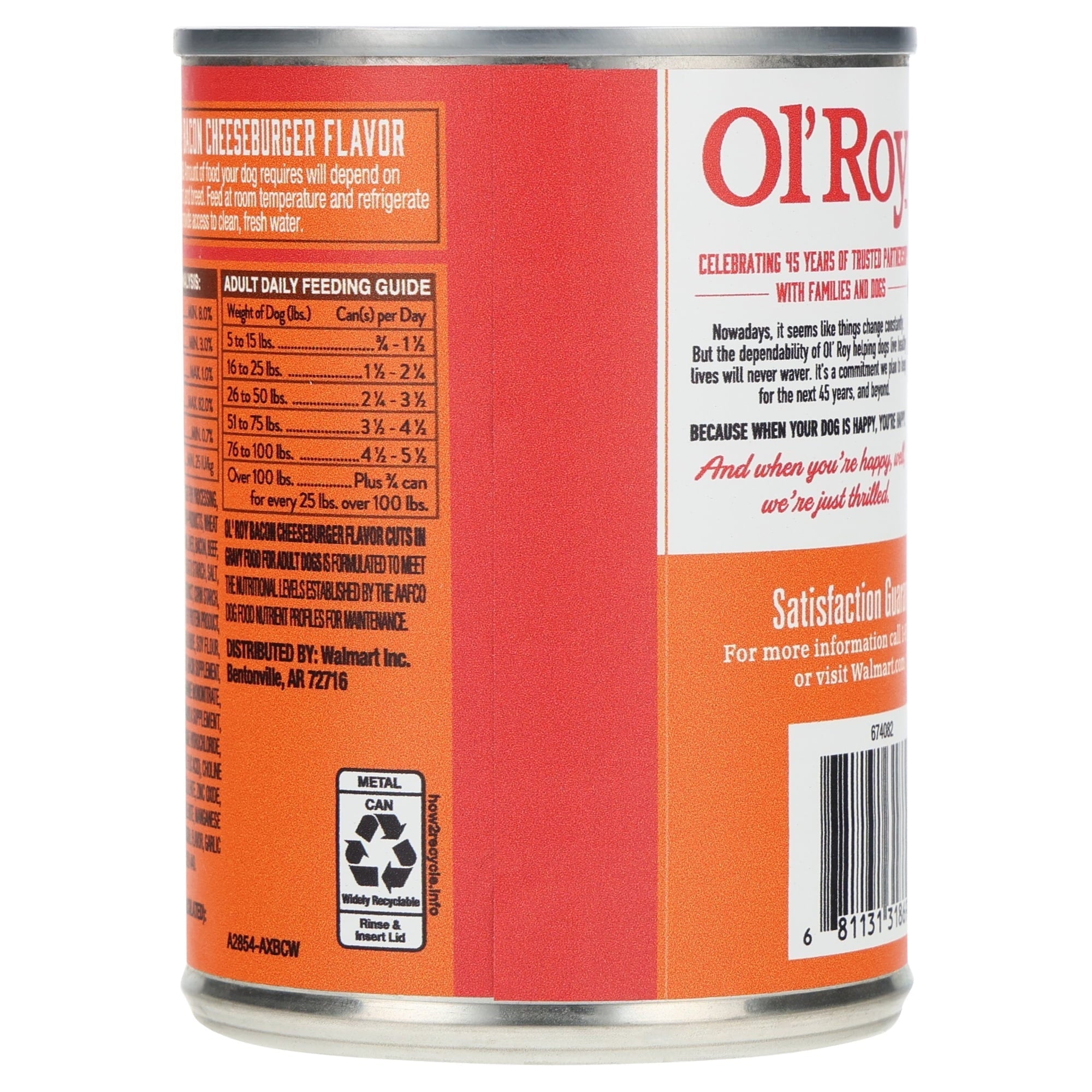 (6 pack) Ol' Roy Bacon Cheeseburger Flavor Cuts in Gravy Wet Dog Food, 13.2 oz Can