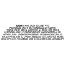 Wet dog food ingredient list with chicken, sweet potato, vitamins, and minerals