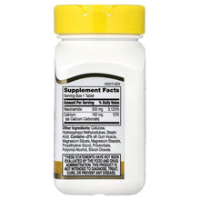 Niacinamide supplement bottle back panel with Supplement Facts table and ingredient list.