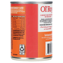 Wet dog food can back label with feeding guide and ingredients section