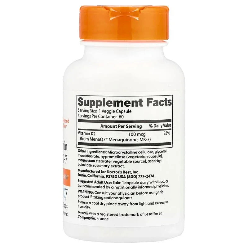 Doctor's Best, Natural Vitamin K2 MK-7 , 45 mcg, Veggie Caps