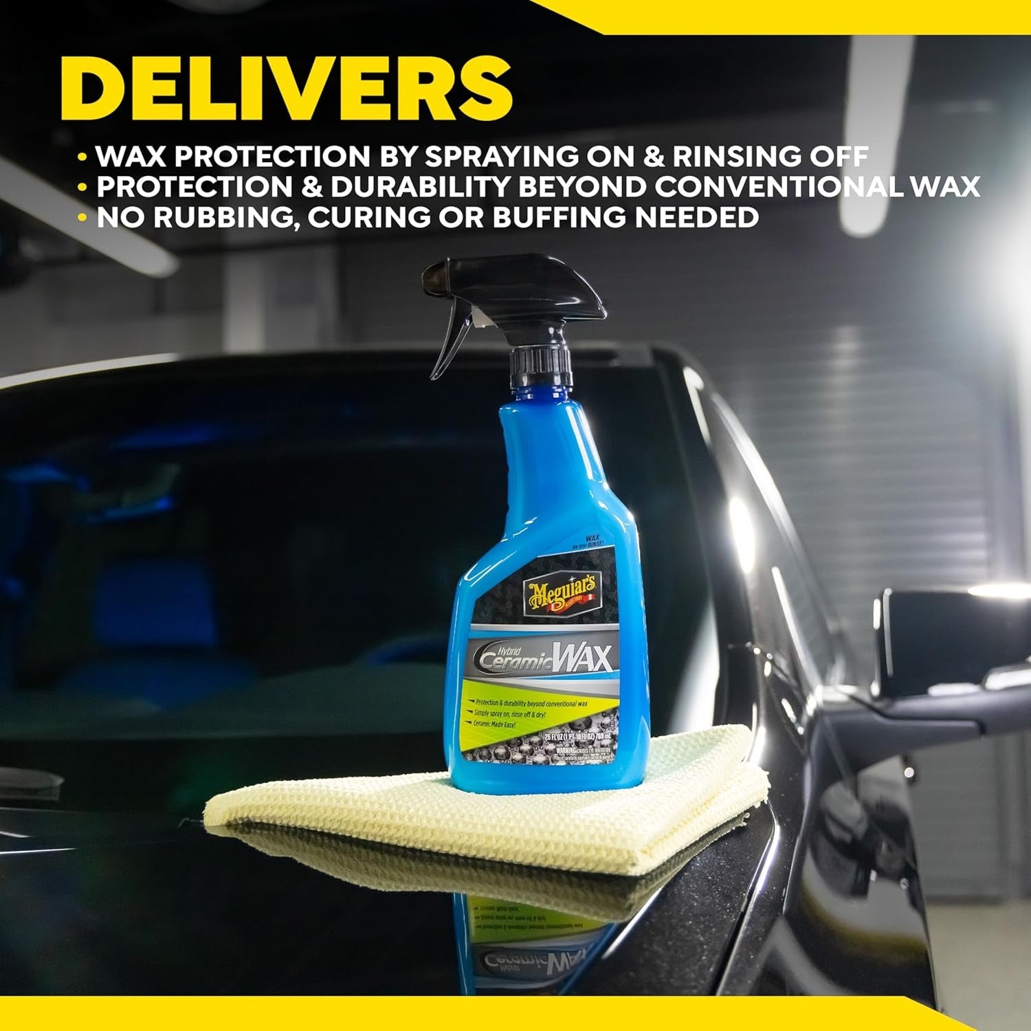 Meguiar's Hybrid Ceramic Wax, Easy-to-Use Spray Wax for Car Detailing with the Superior Protective Power of Advanced SiO2 Hybrid Barrier Technology, 26 Oz Spray Bottle