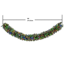 9 ft pre-lit artificial greenery garland with blue and multicolor LED twinkle lights