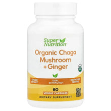 Organic chaga mushroom + ginger veggie capsule supplement bottle, 60 count