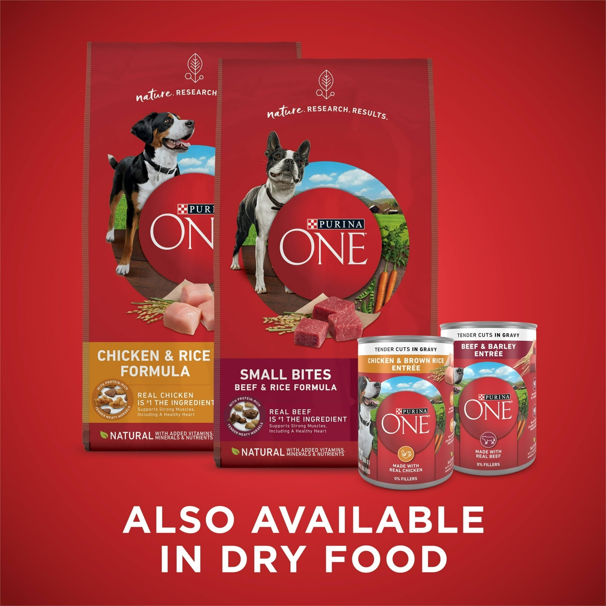 Purina ONE Tender Cuts in Gravy Chicken and Brown Rice, and Beef and Barley Entrees Wet Dog Food Variety Pack, 13 oz Cans ()