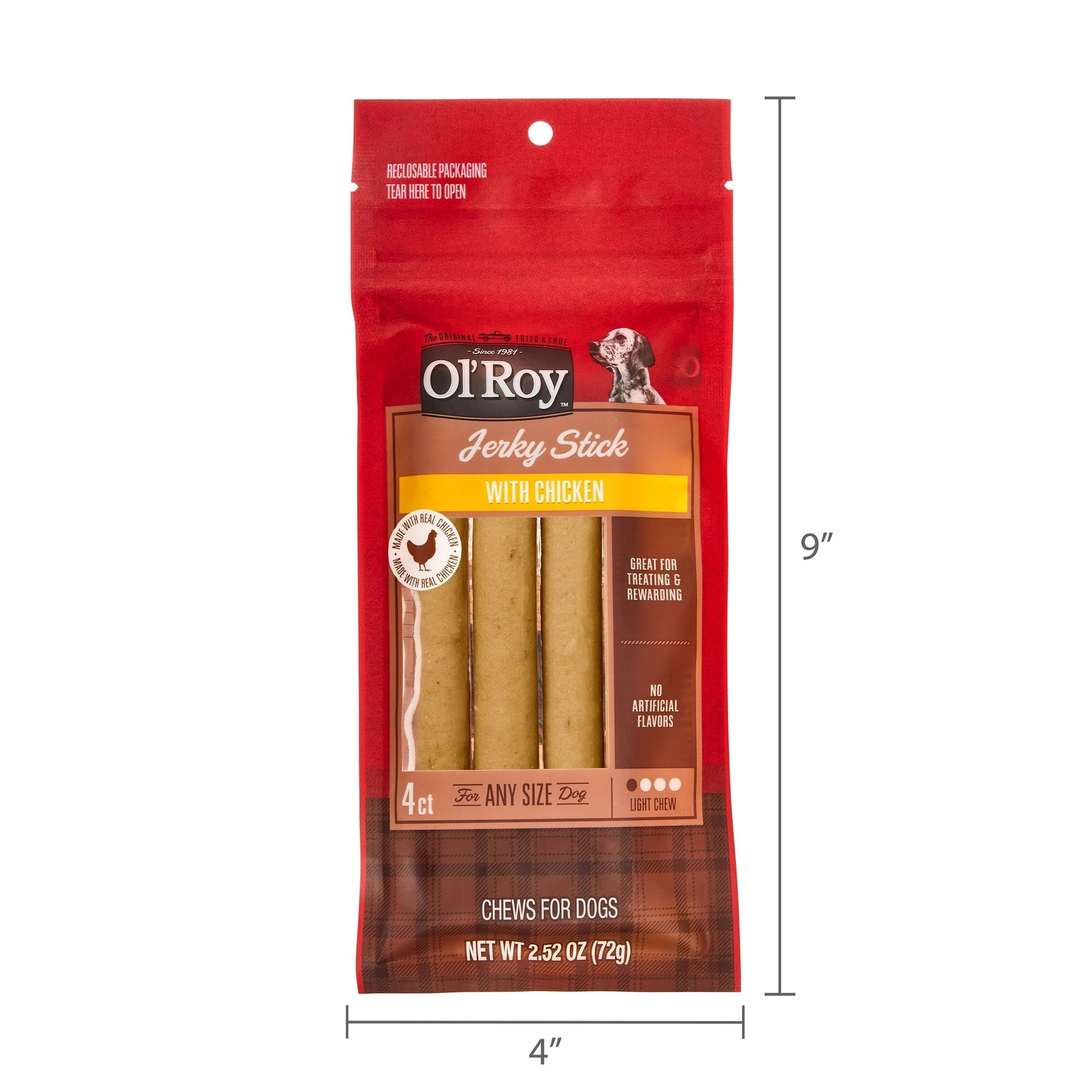 (12 pack) Ol' Roy Jerky Stick with Chicken, 2.52 oz, 4 Count
