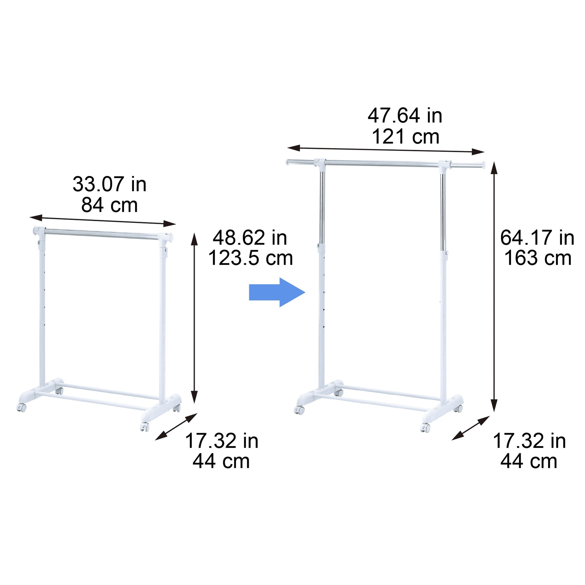 Mainstays Adjustable Metal Rolling Garment Clothes Rack, Chrome & White