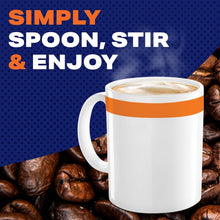 Mug of latte with spoonable foam and coffee beans for instant café-style mix