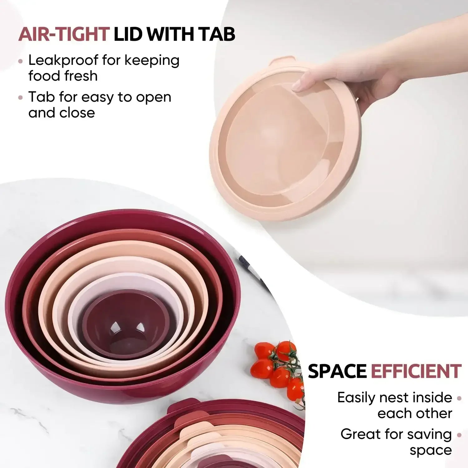 Walchoice Mixing Bowls with Airtight Lids Set of 6, Plastic Nesting Bowls Prep Bowls for Mixing, Serving, Kitchen Preparing, Storage, Microwave & Freezer Safe