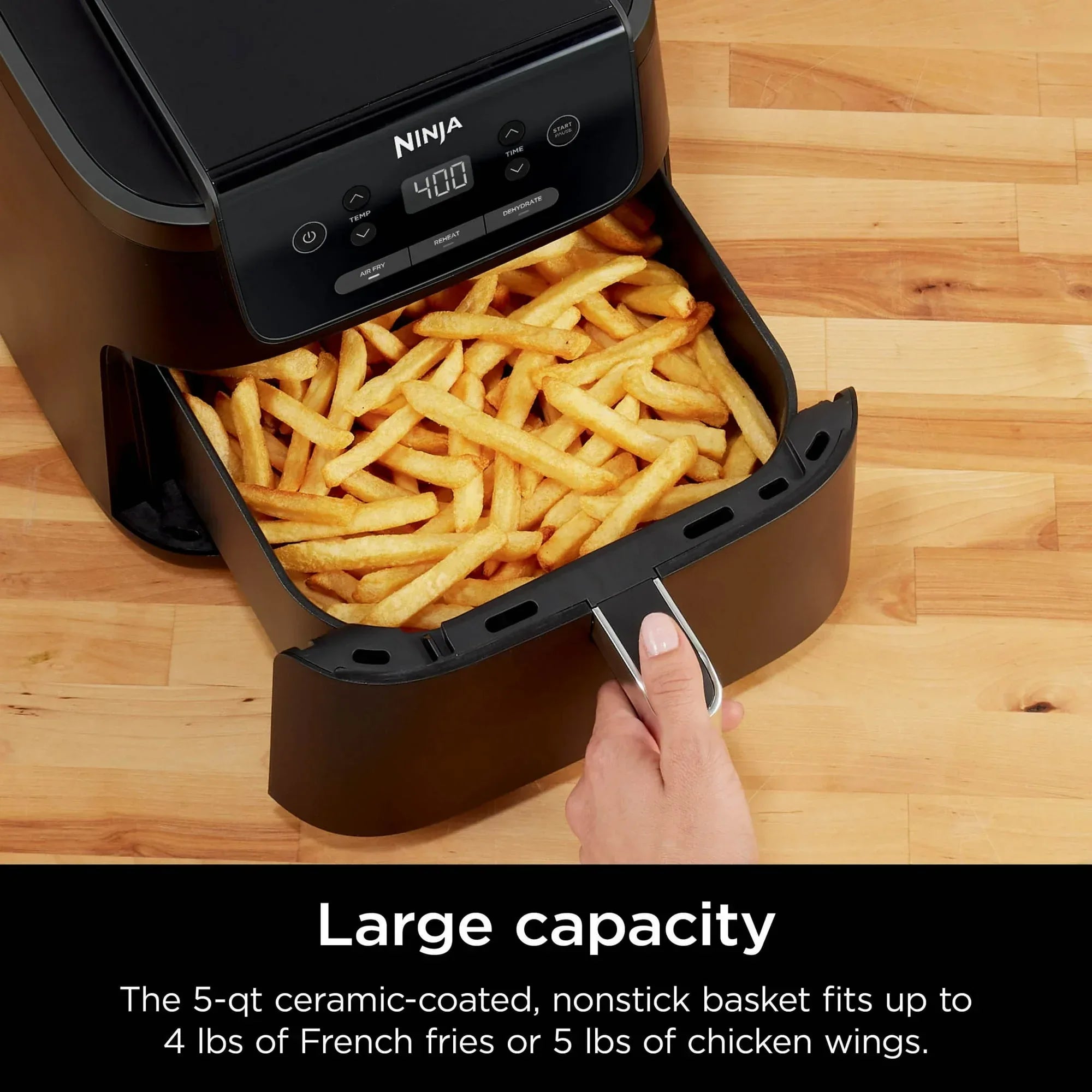 Ninja Pro 3-in-1 Air Fryer, XL 5-Qt Basket, 3 Functions, Air Crisp Technology, Non-Stick, Crisper Plate, AF140 Black