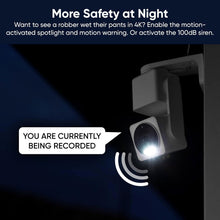 Outdoor security camera with spotlight beam and motion warning sound waves at night