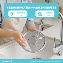 Stainless steel pet water fountain basin with water being poured into the bowl