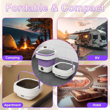 Portable mini washing machine, white & purple, shown with a second tub
