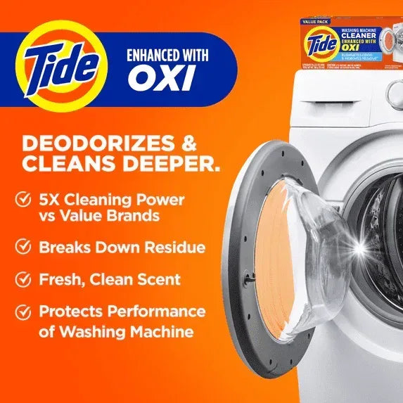 Tide Washing Machine Cleaner with Oxi Powder, Odor Eliminator and Washer Residue Remover, 4 Count