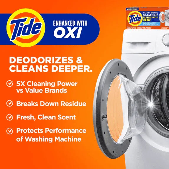 Tide Washing Machine Cleaner with Oxi Powder, Odor Eliminator and Washer Residue Remover, 4 Count - USA MEGA SHOP