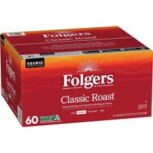 Folgers Classic Roast K-Cup coffee box, 60-count, angled side view