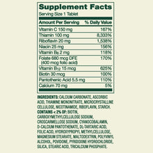 Supplement Facts panel with vitamin amounts per serving and ingredient list