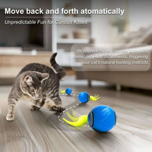 Blue interactive cat toy ball with bristle brush tail bouncing and spinning