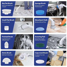 Spin scrubber brush attachment set: flat, sponge, cloth, pointed, scouring pad, dome brush