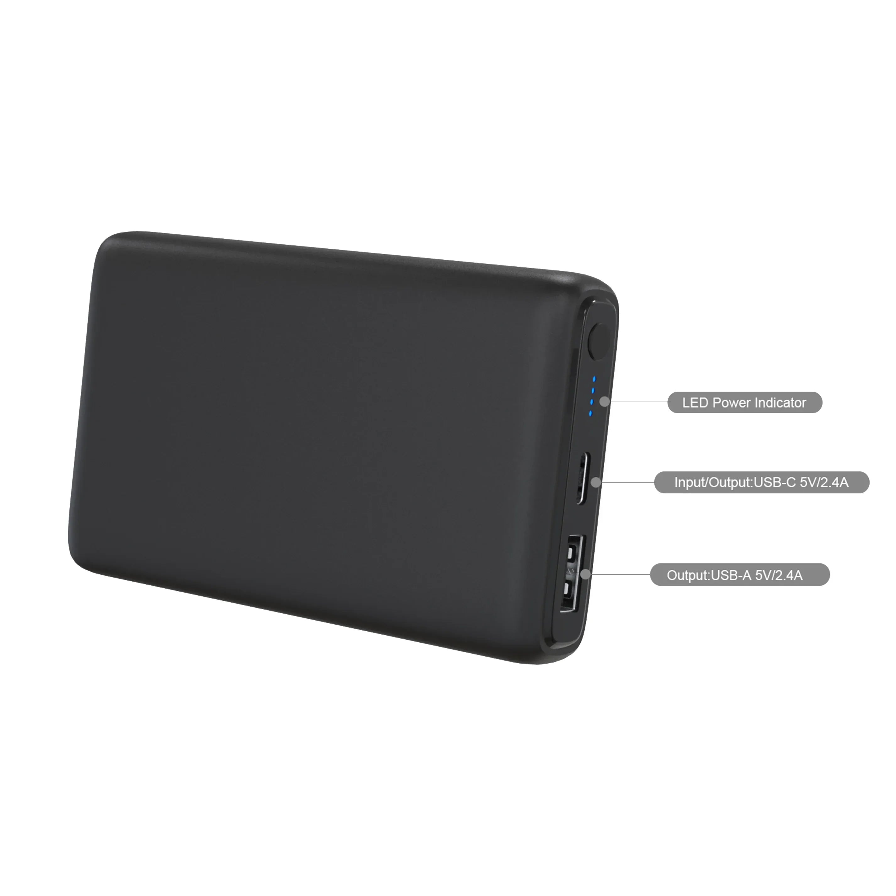 onn 10,000 mAh Dual USB-C/USB-A Port Portable Battery, Black
