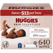 Huggies Skin Essentials baby wipes carton with 640 wipes in 10 packs