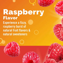 Raspberry flavor graphic for vitamin C powder with raspberries and flavor text