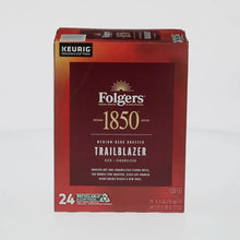 Keurig K-Cup pod box front with Folgers 1850 Trailblazer, 24 count
