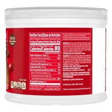 Hot cocoa mix can nutrition facts panel with calories and ingredient details