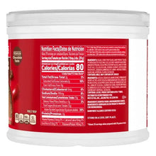 Hot cocoa mix can nutrition facts panel with calories and ingredient list
