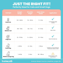 Size chart for pet water fountain fit for cats and small dogs