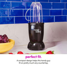 Black personal blender with clear blending cup and handle