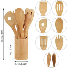 Wooden utensil set with holder, showing multiple spatulas and slotted spoons