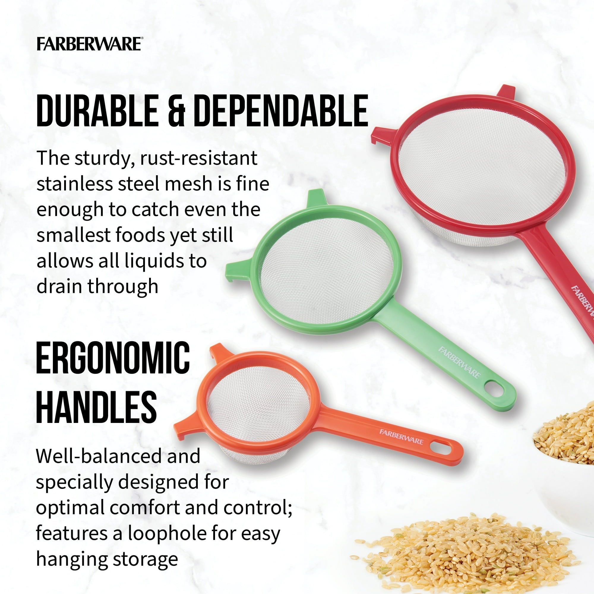 Farberware Professionals Red, Green & Orange Strainer Set of 3