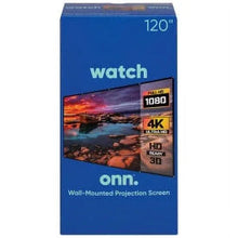 120-inch wall-mounted projector screen retail box with product image panel