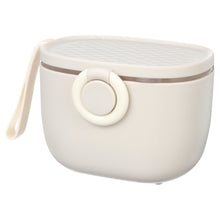 White baby formula storage container with textured lid and side handle loop