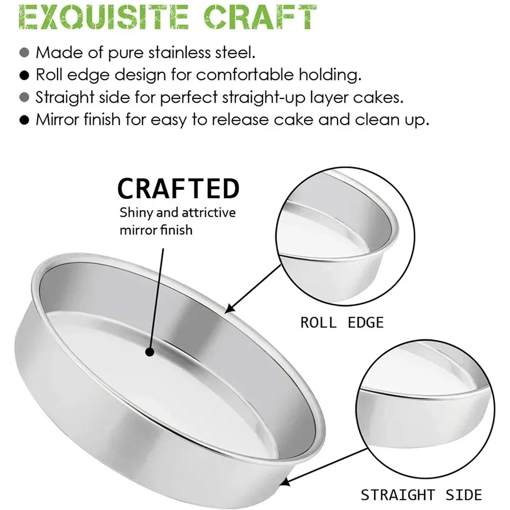 Vesteel Cake Pan, Stainless Steel Round Layer Cake Baking Pans, Non-Toxic & Healthy, Mirror Finish & Dishwasher Safe - USA MEGA SHOP