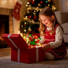 Child near a lit Santa ladder LED decoration with warm white bulbs