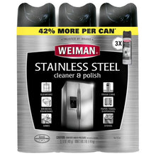 Three-pack of Weiman stainless steel cleaner and polish aerosol cans