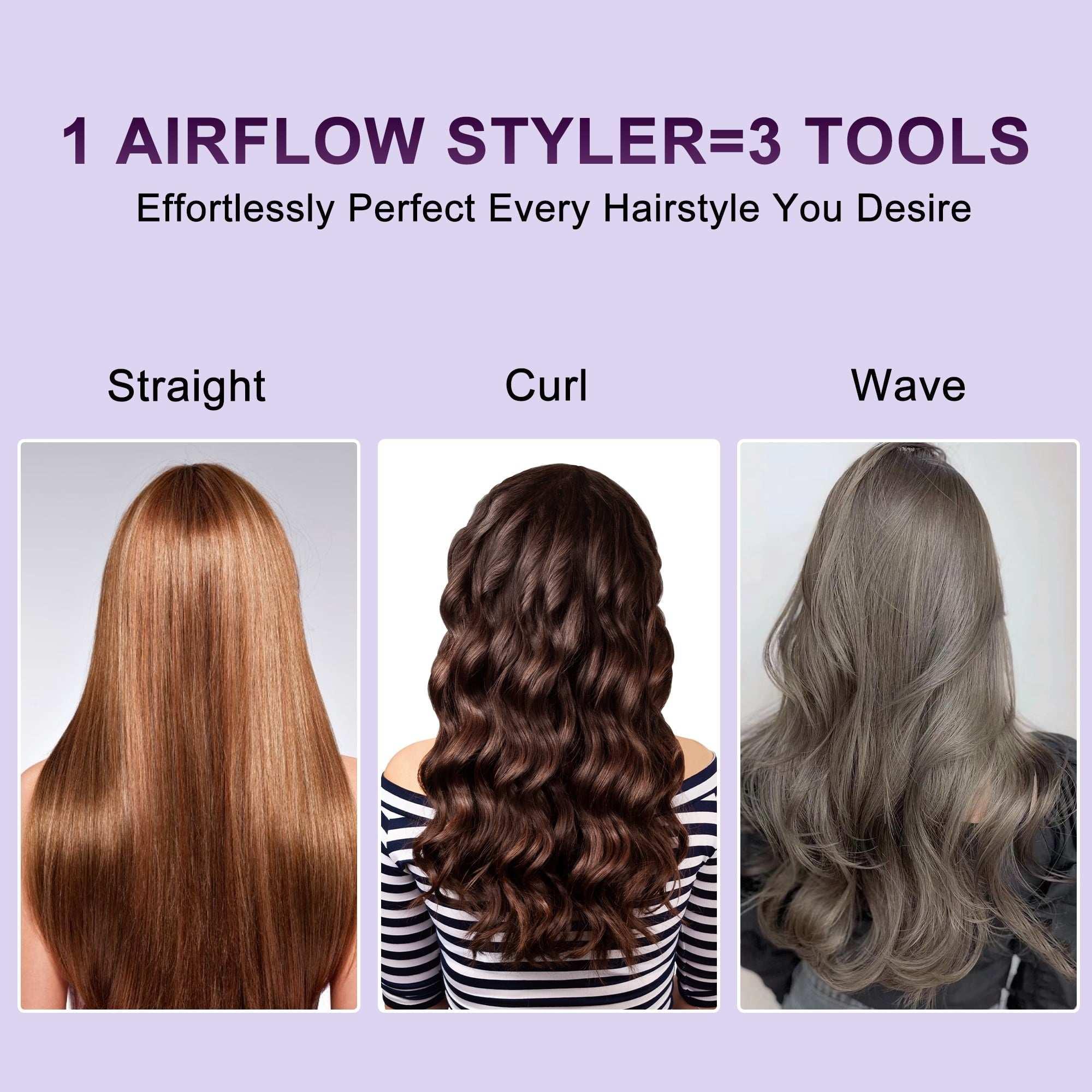 NEXPURE Airflow Styler Curling Iron, Flat Iron Hair Straightener and Curler 2 in 1, Ionic Curling Wand with 360¬∞Cool Air Lock in Style,5 Temps & Anti-Scald, Purple - USA MEGA SHOP