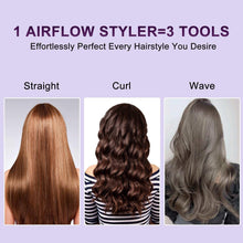 Hair styling tool showing straight, curl, and wave hairstyle results on hair