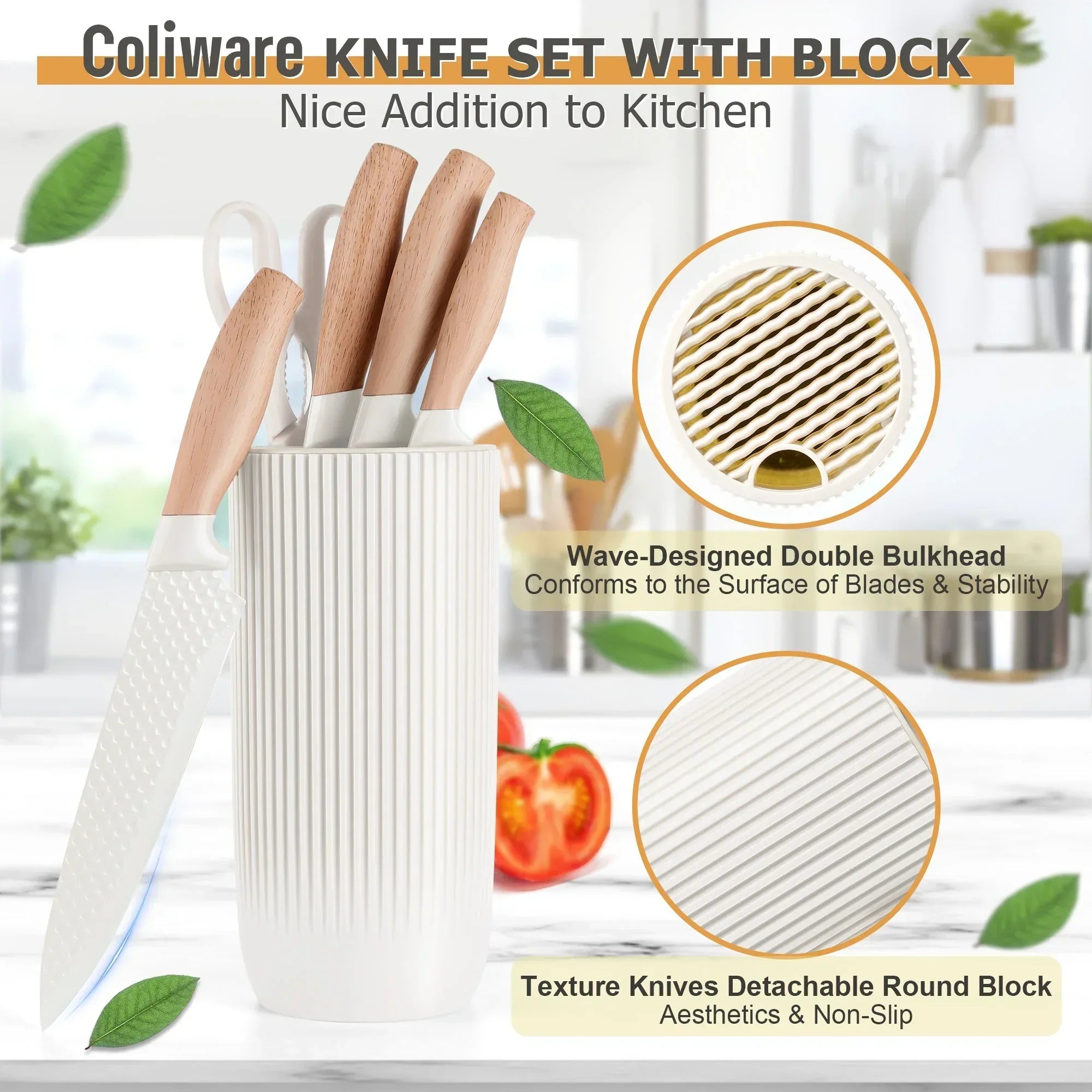 Joyfair Kitchen Knife Set, 7 Pcs Stainless Steel White Knives Block Set for Chef, Super Sharp Professional Knife Set with Universal Knife Block for Home Restaurant, Non-Stick & Anti-Rust - USA MEGA SHOP
