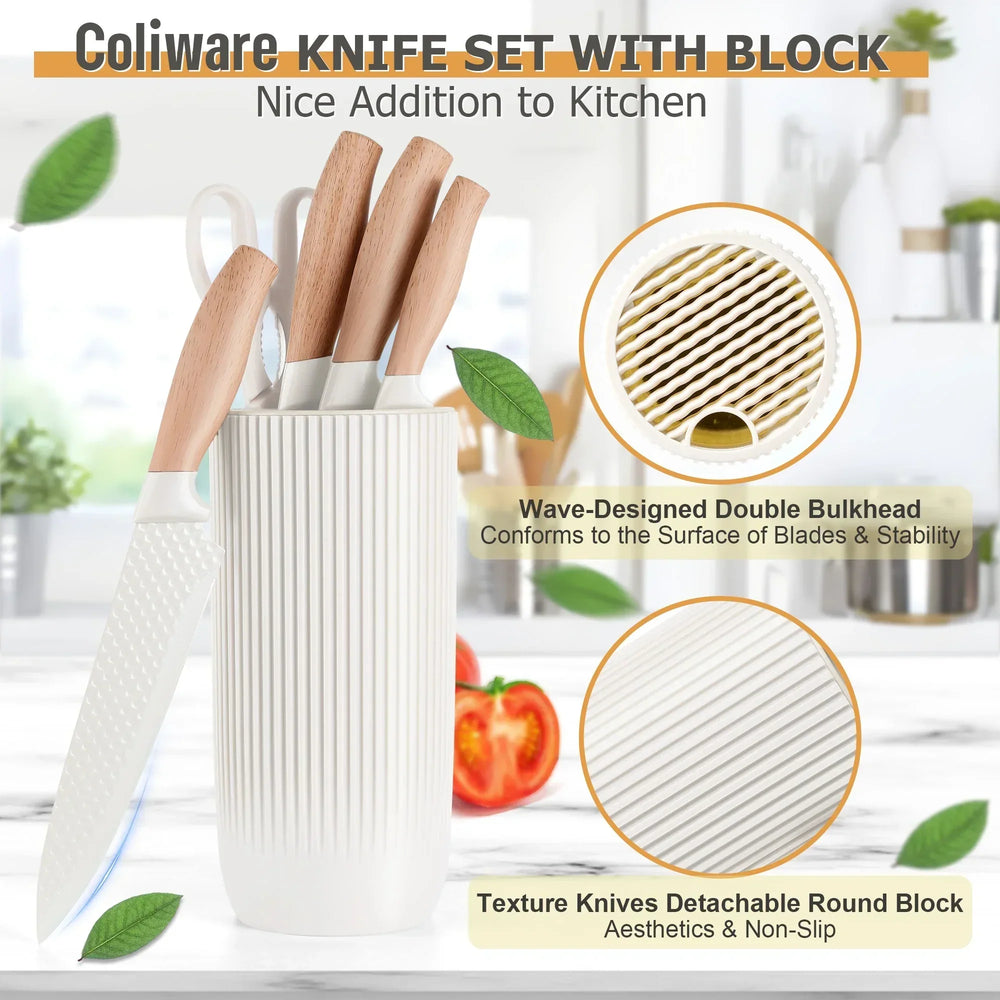 Joyfair Kitchen Knife Set, 7 Pcs Stainless Steel White Knives Block Set for Chef, Super Sharp Professional Knife Set with Universal Knife Block for Home Restaurant, Non-Stick & Anti-Rust - USA MEGA SHOP