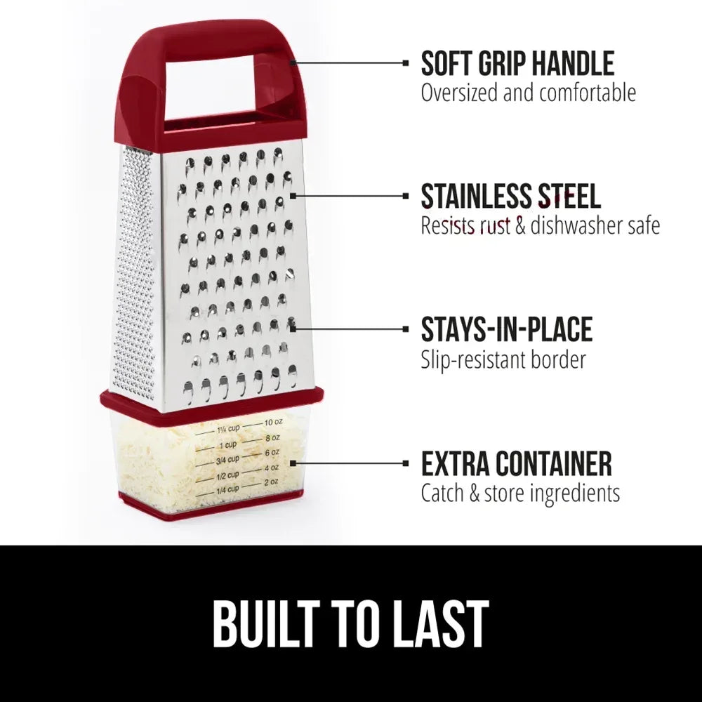 GORILLA GRIP Cheese Grater, BPA Free Stainless Steel Box Graters, Cheeses and Veggie Shredder