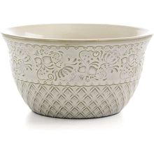 Ivory ceramic square bowl with embossed lotus and lattice pattern