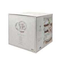Stoneware dinnerware set box with floral pattern and dish illustration