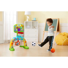 Kids sports activity center with goal arch and two balls—soccer ball and orange ball