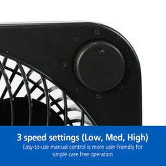 Mainstays New 9-inch Box Indoor Comfort Personal AC Electric Fan, 3 Speeds, Black