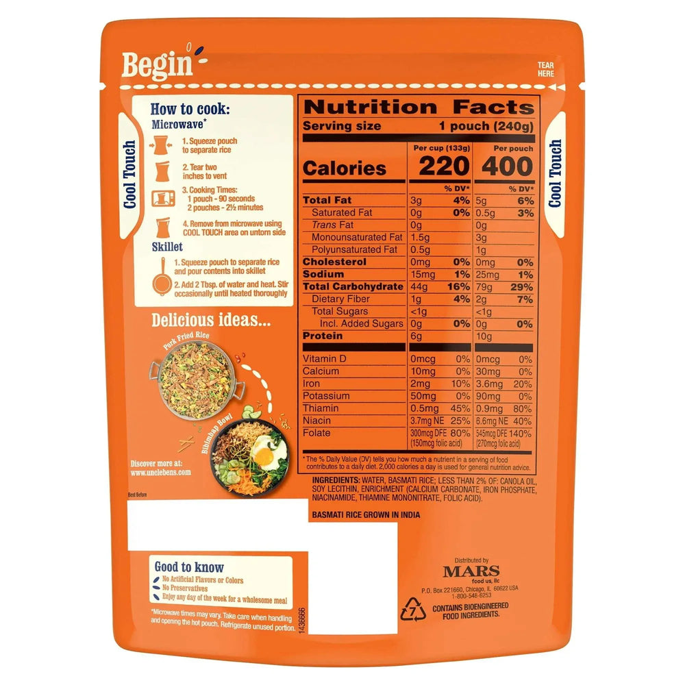 Uncle Ben's Ready Rice Basmati Rice, 8.5 oz SIDE - USA MEGA SHOP