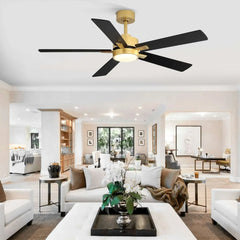 ALKAFY 52 inch Gold & Black LED Ceiling Fan with Remote - Adjustable Reversible Motor for Bedroom Living Room - USA MEGA SHOP